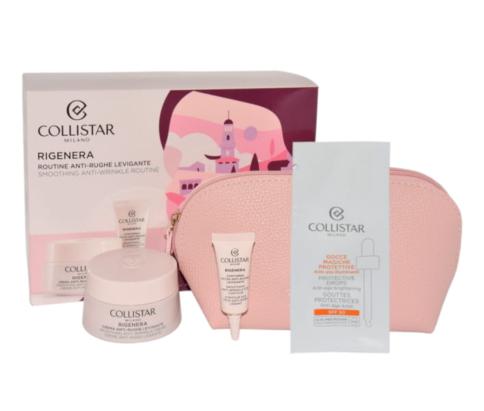 COLLISTAR Set (Anti Wrinkle Smoothing Cream 50ml + Anti Wrinkle Smoothing Eye Contour 5ml + Protective Magic Drops Sachet + Cosmetics Bag) Zestaw kosmetyków + kosmetyczka