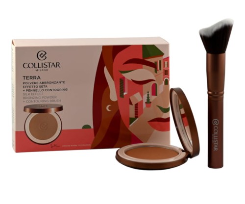 COLLISTAR SET (TERRA SILK EFFECT BRONZING POWDER 4.4 HAWAII MATTE + CONTOURING BRUSH) zestaw kosmetyków