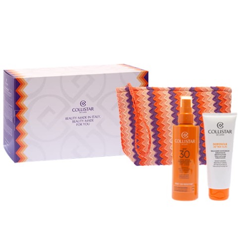COLLISTAR SET (TANNING SPRAY MILK SPF30 200ML + AFTER-SUN BALM 100ML + POUCH)