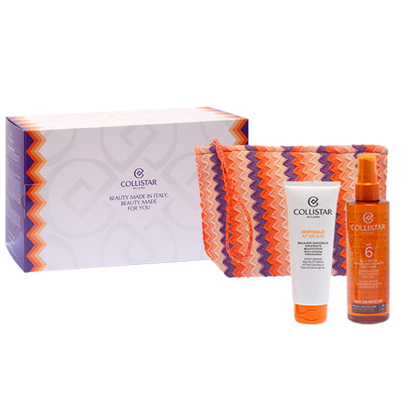 COLLISTAR SET (SUPER-TANNING DRY OIL SPF6 200ML + AFTER-SUN BALM 100ML + POUCH)
