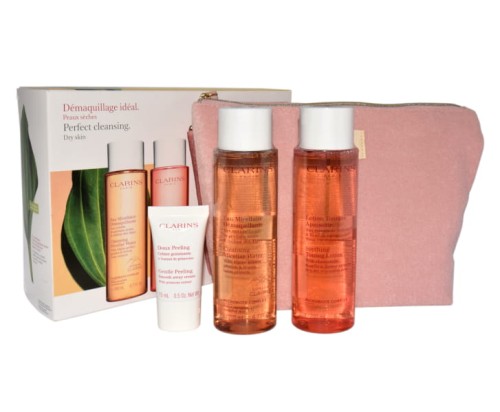 CLARINS Set (Miccelar Water 200ml+Lotion 200ml+ Gentle Peeling 15ml+ Pouch) Zestaw pielęgnacyjny z kosmetyczką