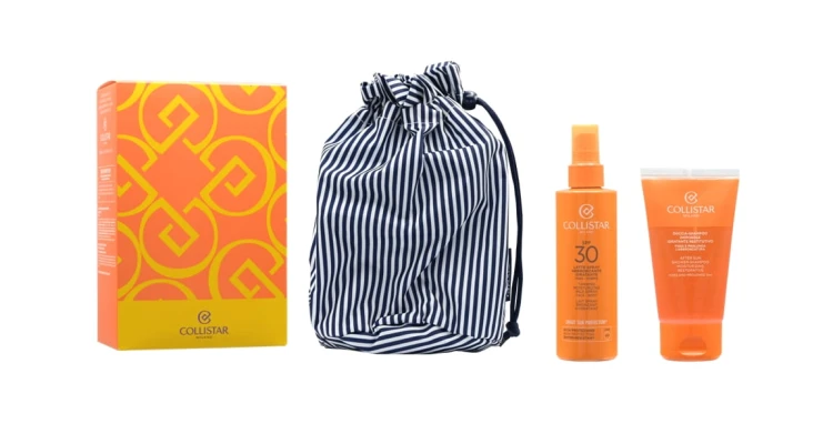 COLLISTAR Set (MOISTURIZING TANNING MILK SPRAY SPF30 200 ML + AFTER SUN SHOWER-SHAMPOO 150 ML + POUCH) Zestaw do pielęgnacji