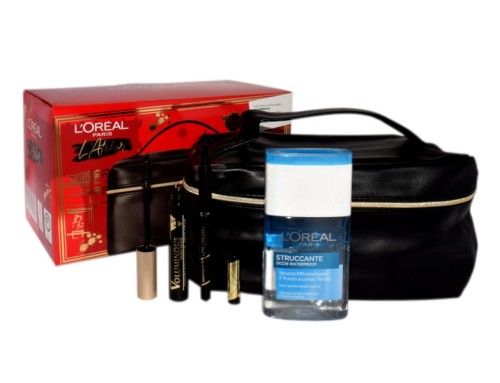 L'OREAL  Set (Mascara Voluminous Extra Black + Perfect Slim Superliner + Eye Makeup Remover 125ML + Kosmetyczka)