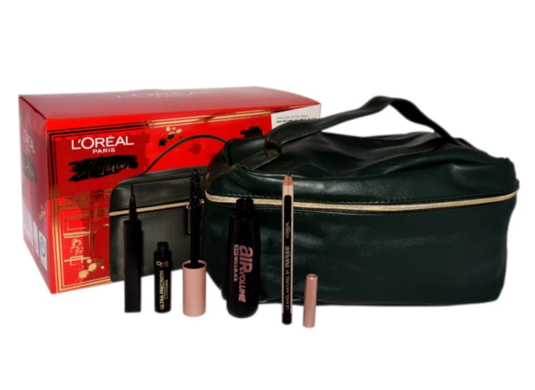 L'OREAL  Set (Mascara Black Air Volume 30H Mega Black + Le Khol Midnight Black 101 + Superliner Black + kosmetyczka)   Zestaw dla kobiet