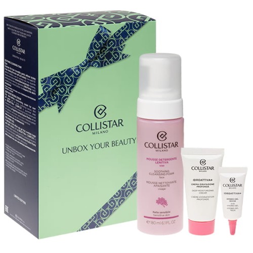 COLLISTAR SET (SOOTHING CLEANSING FACE MOUSSE 180ML + DEEPLY MOISTURIZING CREAM 25ML + EYE HYDRO-GEL 5ML)