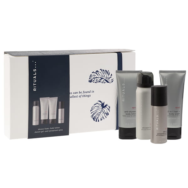 Rituals Set (Rituals Sport Shower Foam 50ml+ 2in1 Shower Gel for Body and Hair 70ml + Body Lotion 70ml + Antiperspirant Spray 50ml)Zestaw pielęgnacyjny
