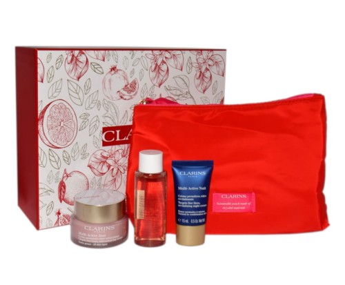 CLARINS Set ( Multi Active Day Cream 50ML + Multi Active Night Cream 15ML + Cleansing Micellar Water 50ML Zestaw pielęgnacyjny z kosmetyczką