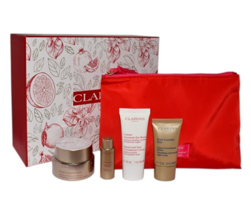 CLARINS Set (Nutri Lumiere Day Cream 50ML + Nutri Lumiere Lotion 10ML + Nutri Lumiere Night Cream 15ML + Hand And Nail Cream 30ML) Zestaw pielęgnacyjny z kosmetyczką