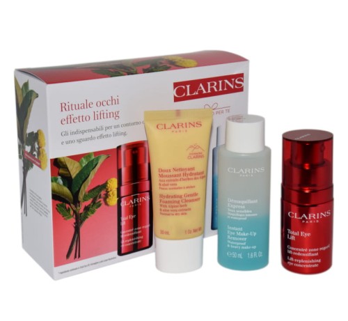 CLARINS Total Eye Lift 15ml Zestaw Total Eye Lift 15ml + Instant Eye Make Up Remover 50ml + hydrating gentle foaming cleanser 30ml