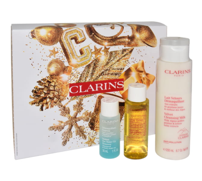 CLARINS SET (VELVET CLENSING MILK 200ML + INSTANT EYE MAKE-UP REMOVER 30ML + HYDRATING TONING LOTION 50ML) Zestaw