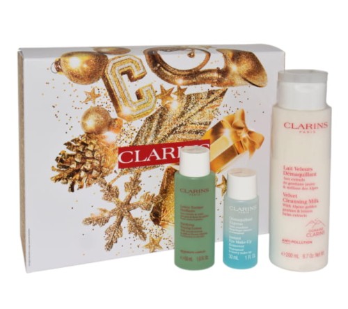 CLARINS SET (VELVET CLEANSING MILK 200ML + INSTANT EYE MAKE-UP REMOVER 30ML + PURIFYING TONING LOTION 50ML) Zestaw